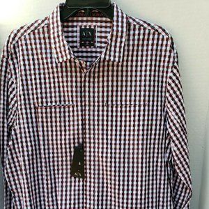 A/X Armani Exchange Men Black Red Dress Shirt White Check Print SLIM XXL TTG NEW